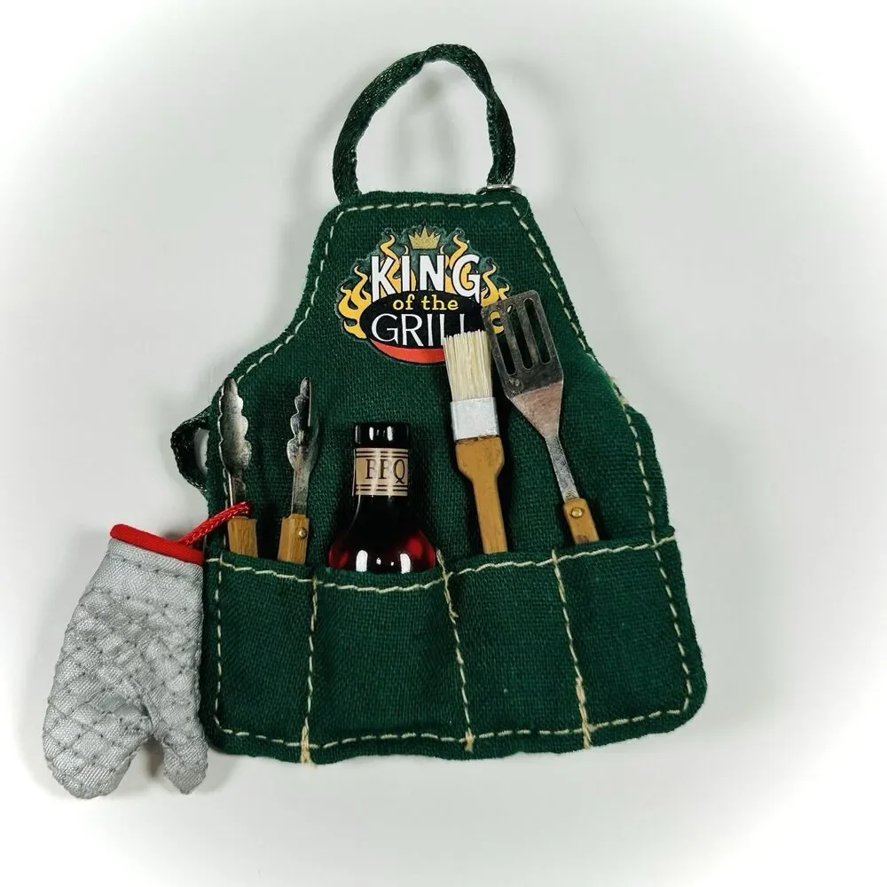 Hallmark Christmas Ornament King of the Grill Apron with BBQ Tools 2007 Keepsake